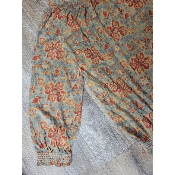 LRL Lauren Jeans Co. Woman L Tan Floral Top Off the Shoulder Elastic Peasant LS - Picture 7 of 10
